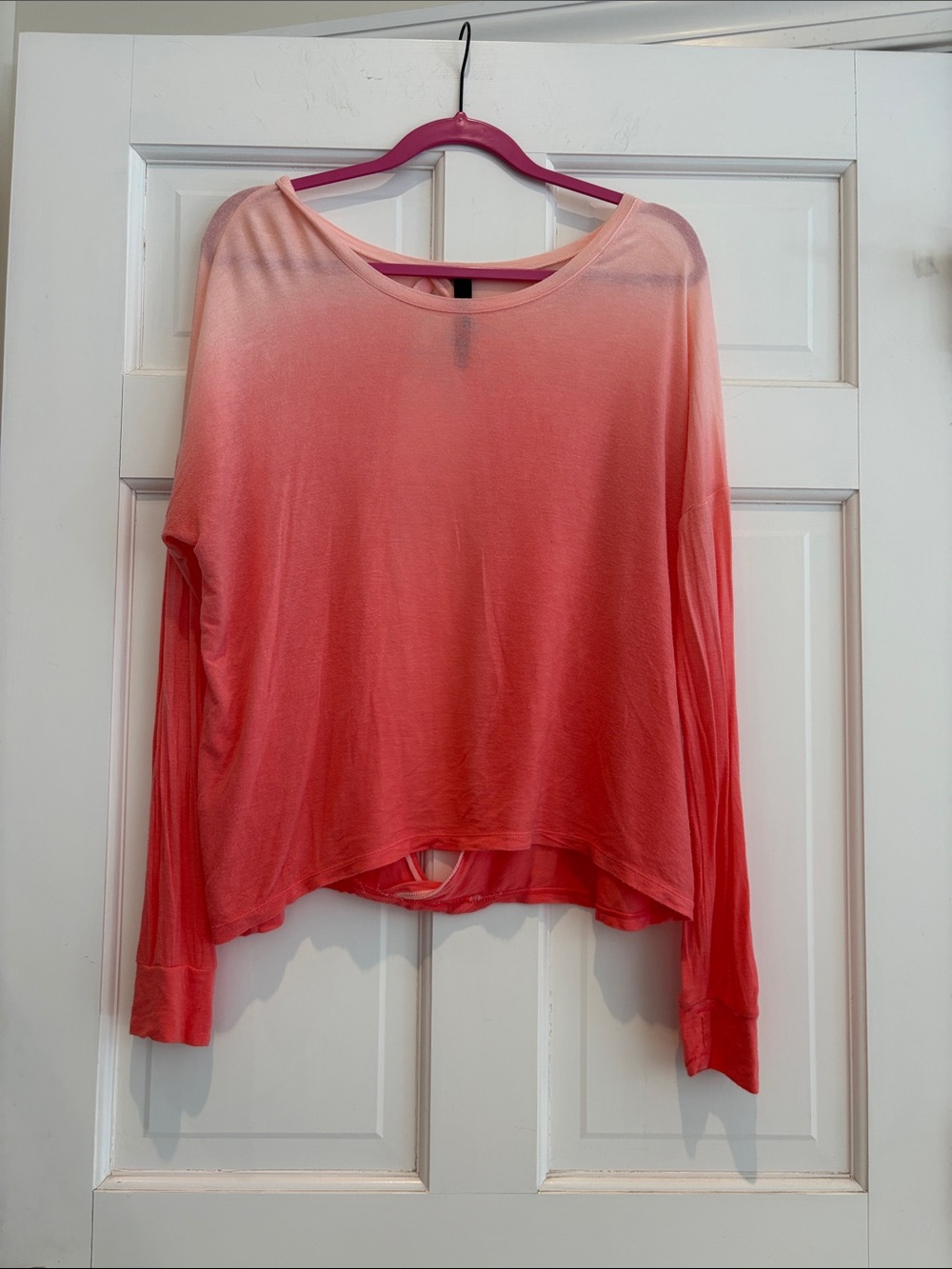 Live Love Dream Women's Coral Ombre Long-Sleeve Top with backside opening